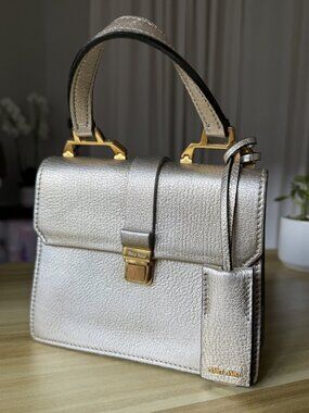Miu Miu 2016 Madras Leather Top Handbag in Pirite Gold  + Authenticity Card